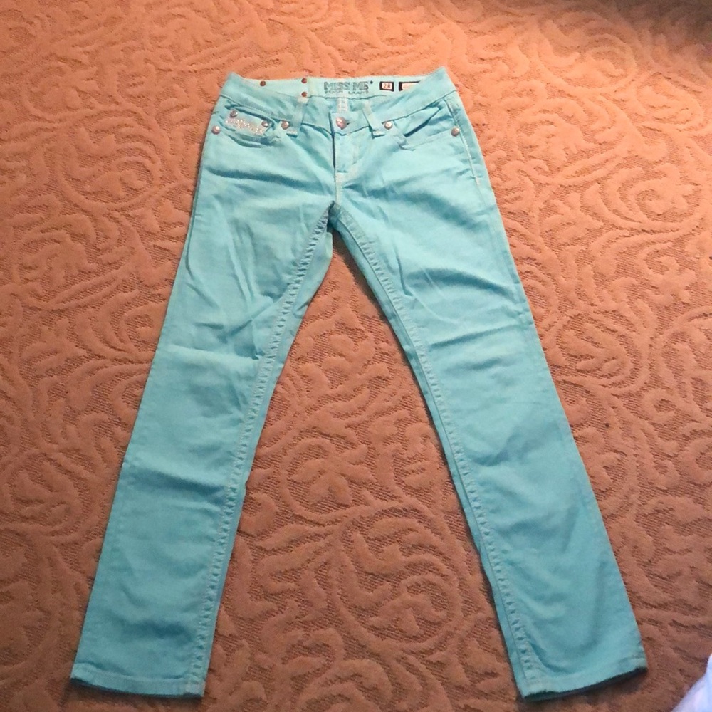 Miss me aqua denim jeans. Size 28 with 26 1/2 inseam.